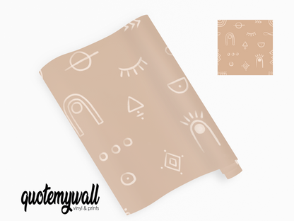 Pale Brown Hand Doodled Symbols Vinyl Furniture Sticker