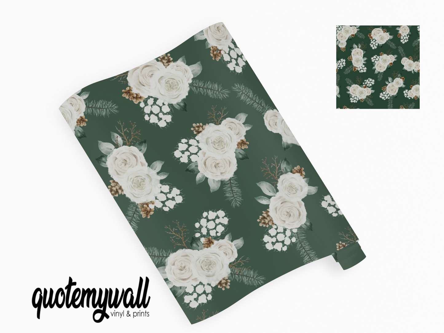 Forest Green & Cream Winter Rose Posy Self Adhesive Vinyl