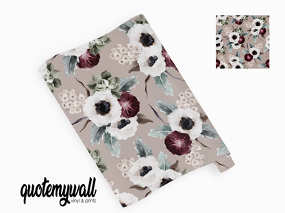 Taupe Autumnal Floral Blooms Vinyl Furniture Wrap