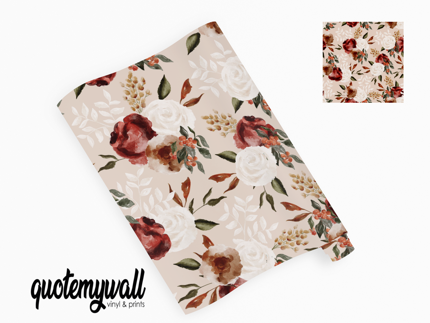 Vintage Blush Hand Painted Winter Roses Vinyl Furniture Sticker