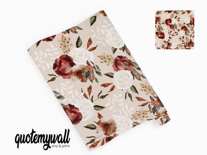 Vintage Blush Hand Painted Winter Roses Vinyl Furniture Sticker