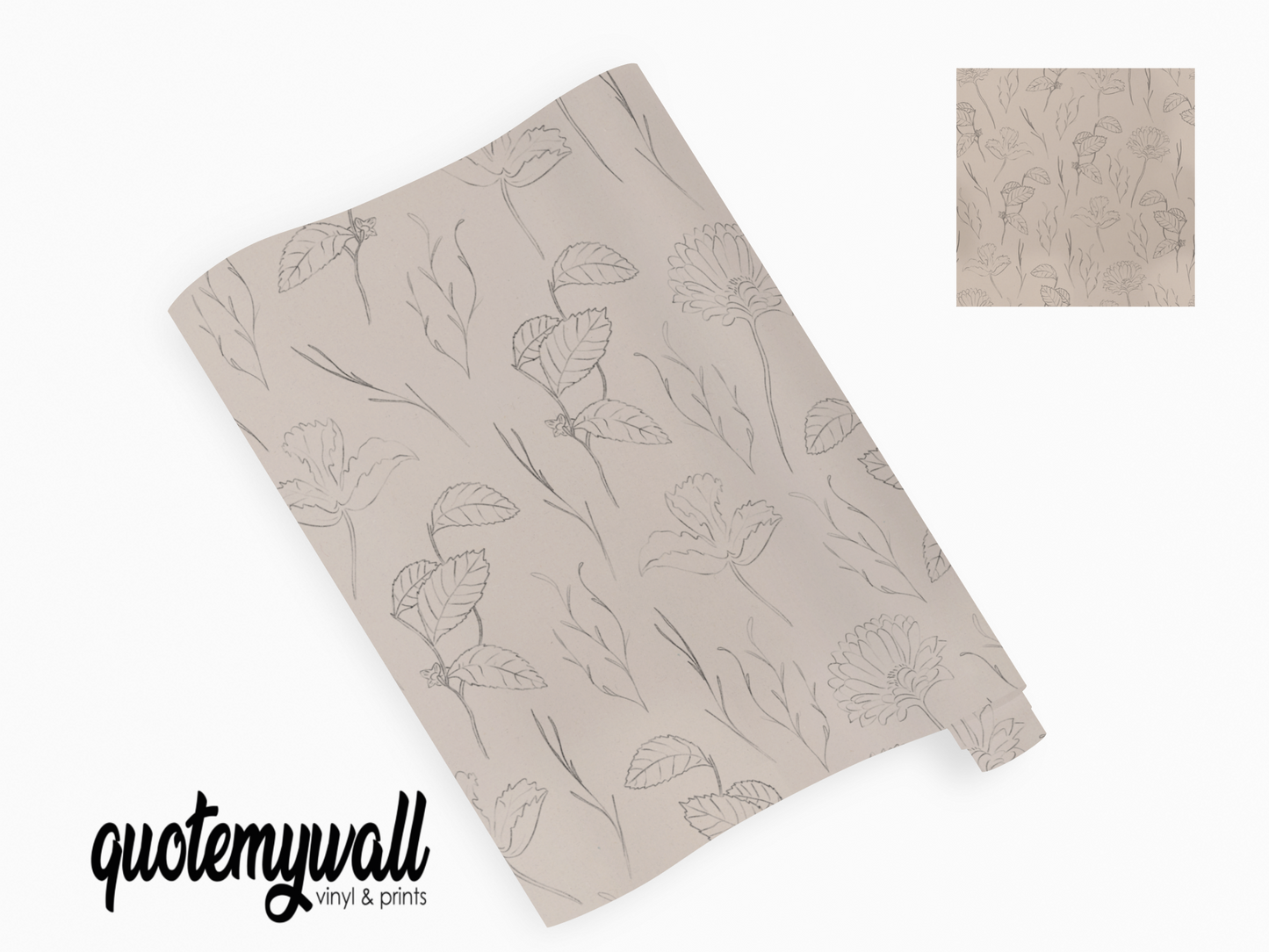 Beige Lemon Leaf Outlines Self Adhesive Vinyl