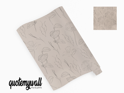 Beige Lemon Leaf Outlines Self Adhesive Vinyl