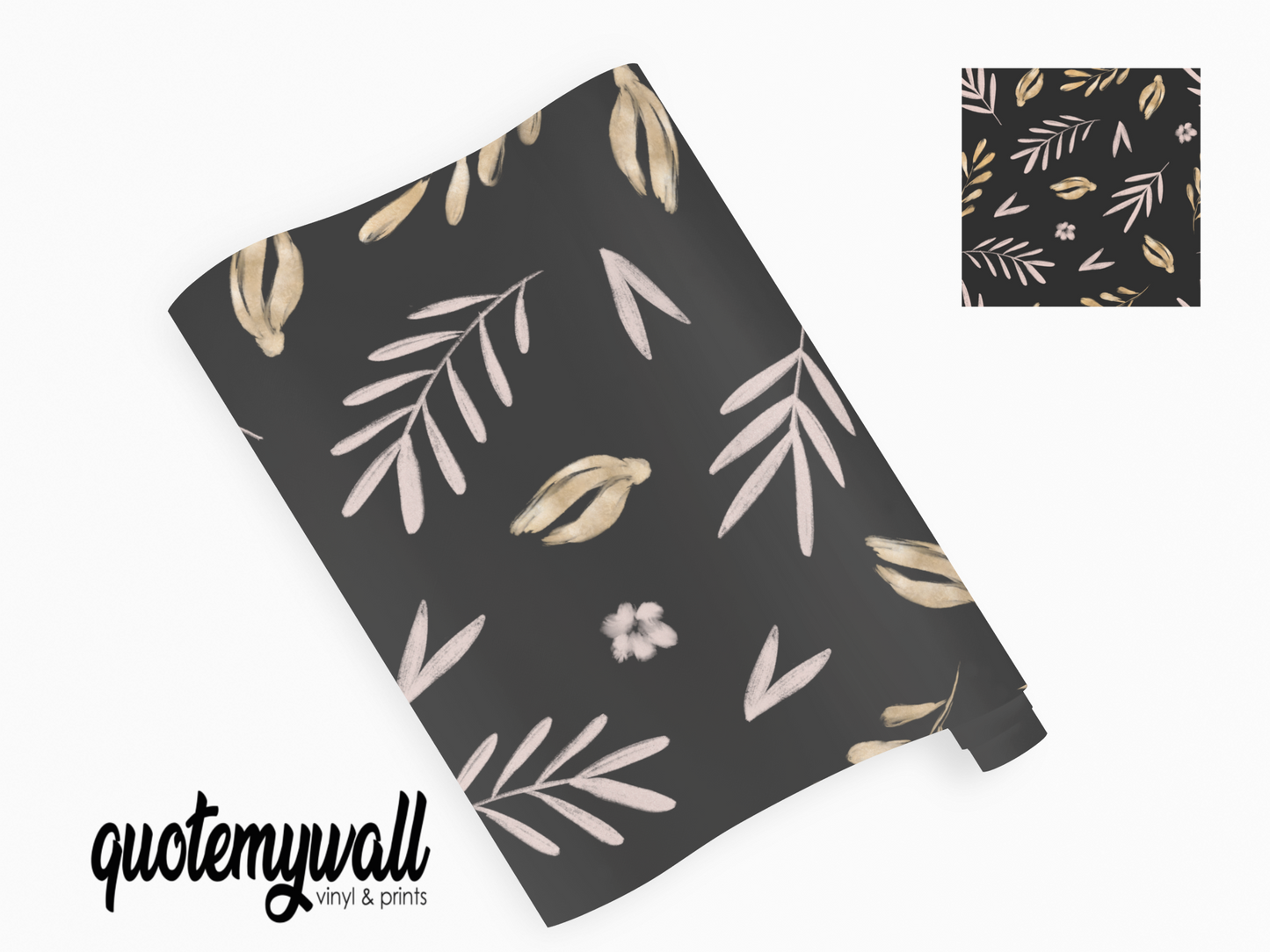 Grey Dusty Pink Petal Leaves Self Adhesive Vinyl