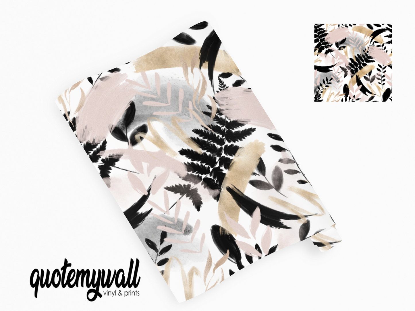 Tropical Leaf Mix Black Gold Pink Vinyl Furniture Sticker