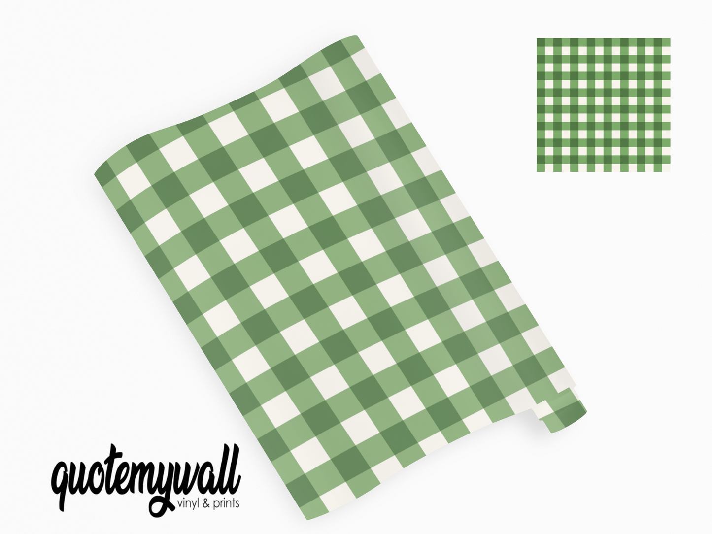 Green & White Checked Pattern Self Adhesive Vinyl