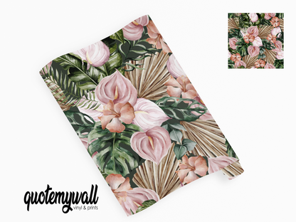 Tropical Plants Palm Leaf Calla Lilly Print Self Adhesive Vinyl