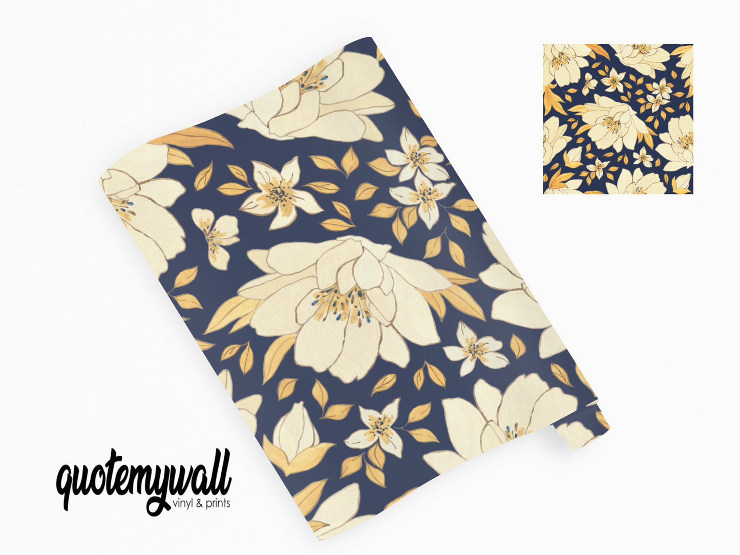 Cream Floral Navy Flowers Vinyl Furniture Wrap