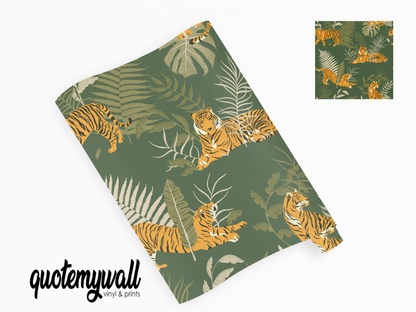 Exotic Tiger Print Jungle Leaves Self Adhesive Vinyl