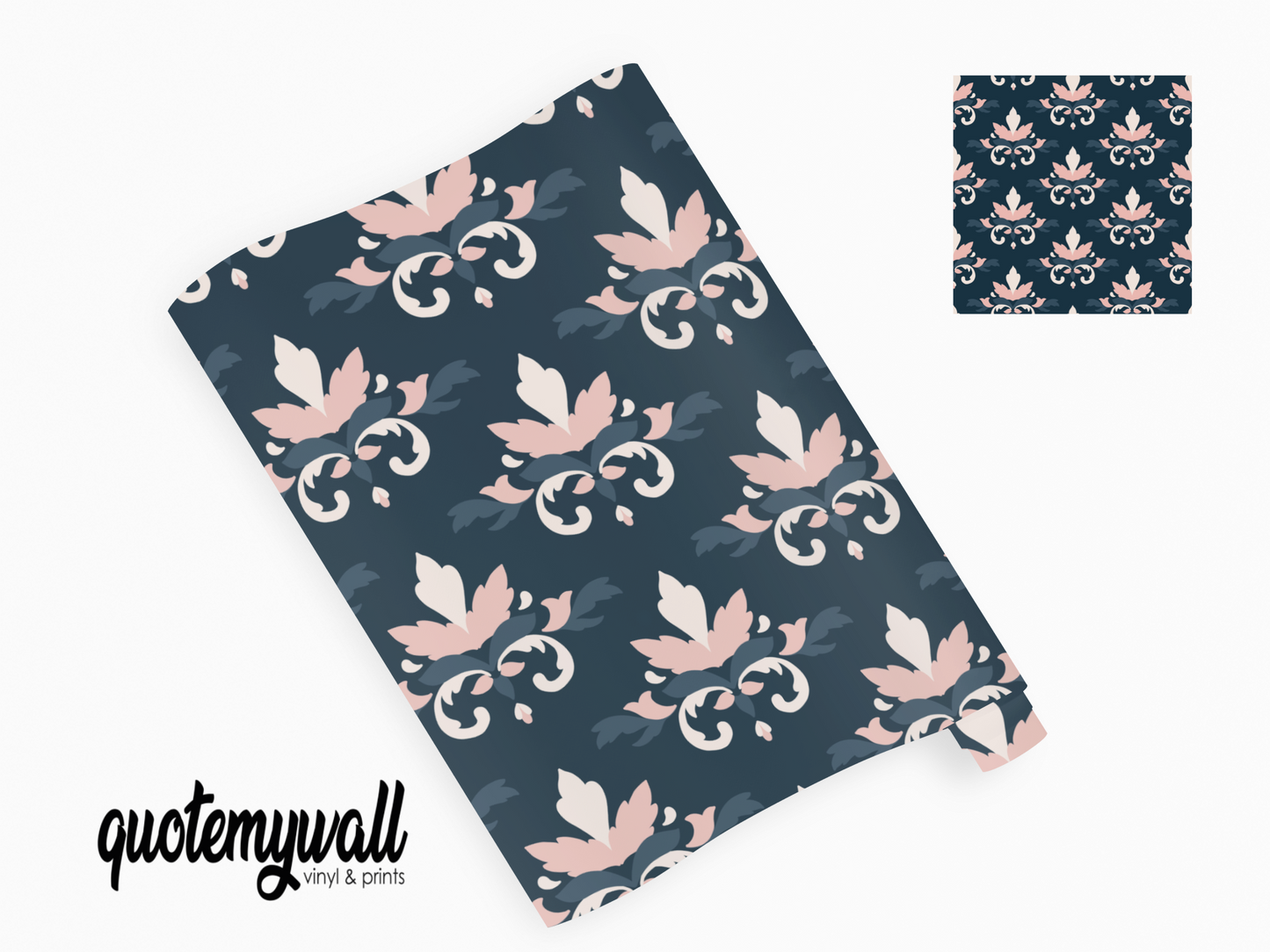 Navy Leaf Floral Pink Pattern Self Adhesive Vinyl