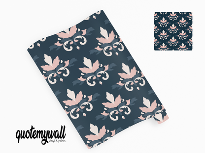 Navy Leaf Floral Pink Pattern Self Adhesive Vinyl