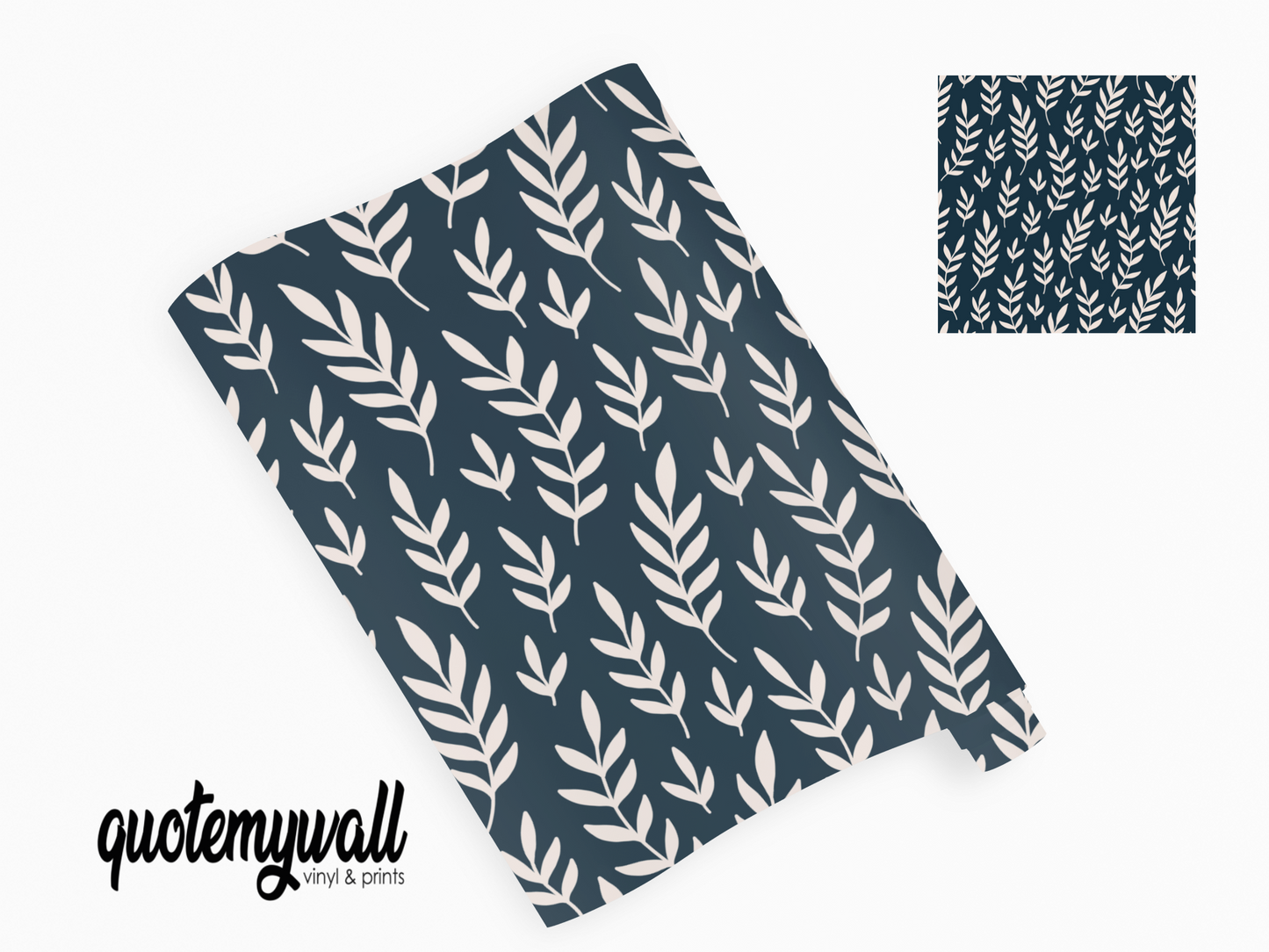 Navy Cream Leaf Branches Self Adhesive Vinyl