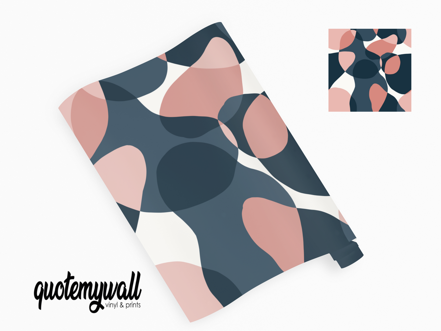 Abstract Navy White Pink Blobs Self Adhesive Vinyl