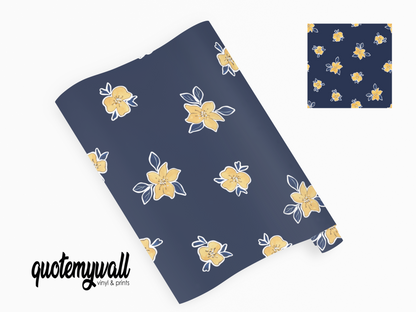 Navy Mini Yellow Flowers Cream Floral Flowers Self Adhesive Vinyl Wrap