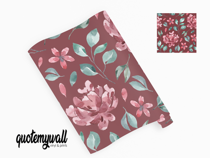 Burgundy Floral Painted Flowers Self Adhesive Vinyl