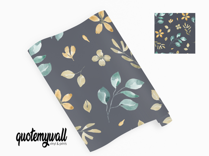 Grey Mint & Yellow Blossom Flowers Self Adhesive Vinyl