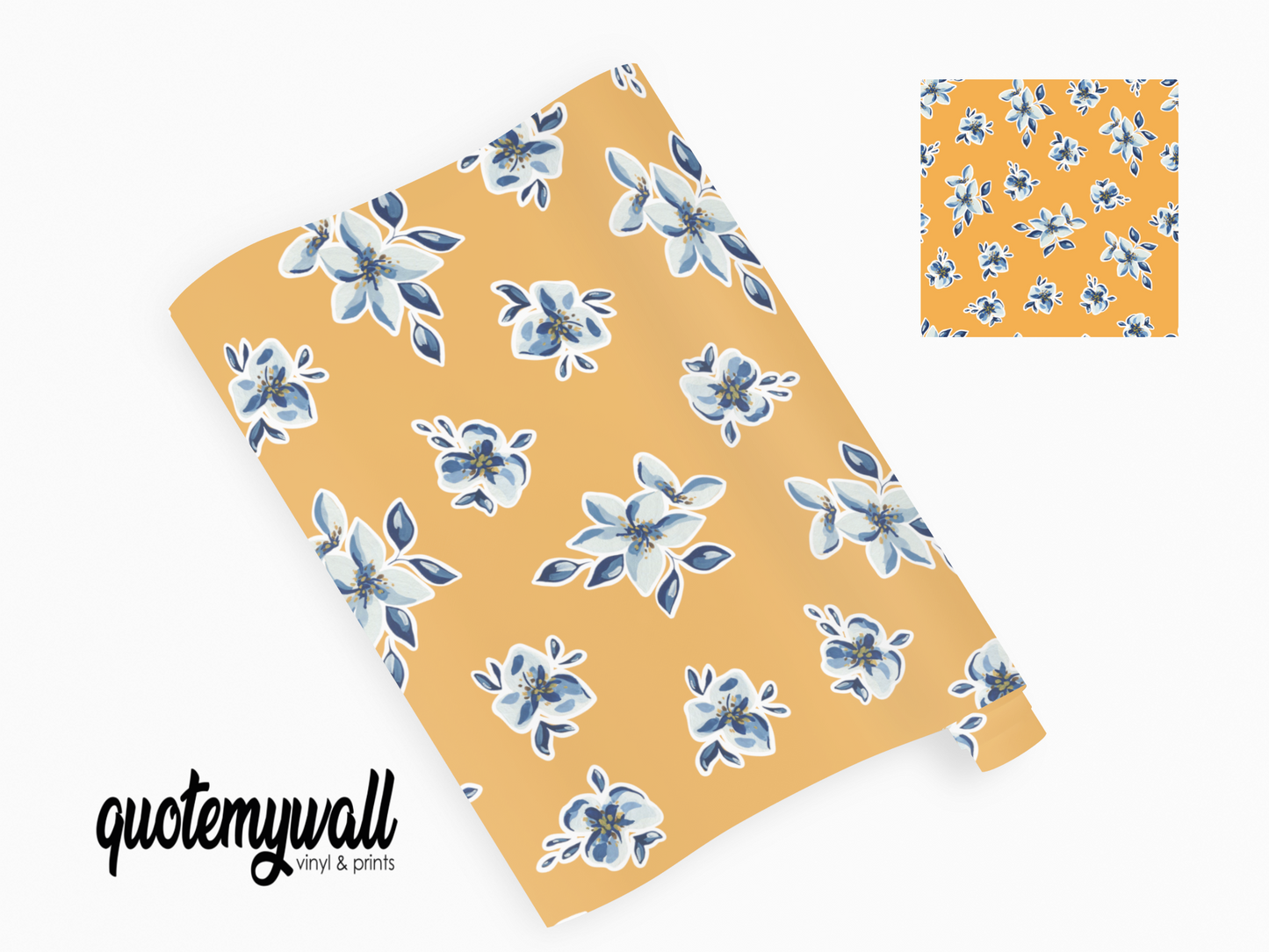 Yellow Small Flowers Navy Petals Floral Flowers Self Adhesive Wrap
