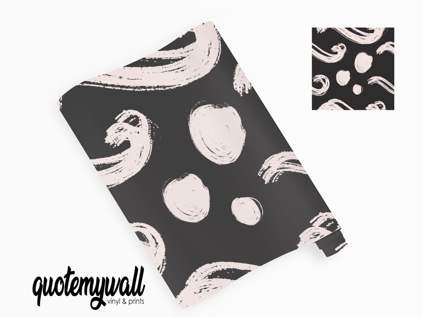 Black & Pale Pink Swirls & Spots Vinyl Furniture Wrap