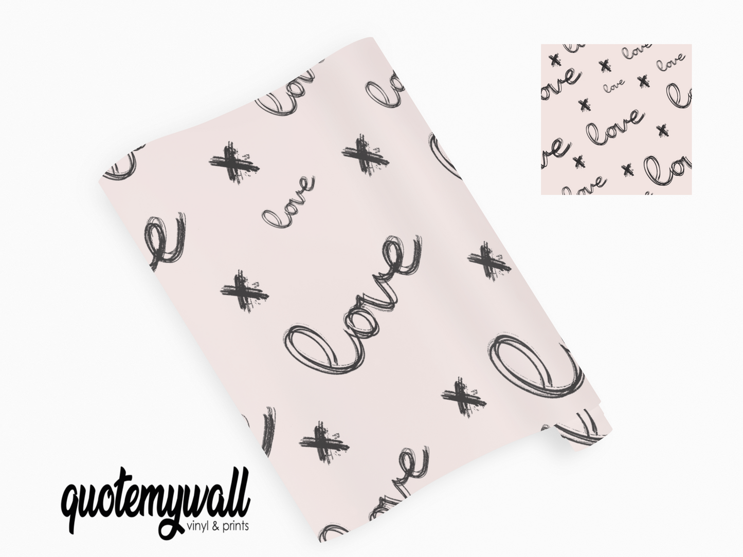 Baby Pink & Black Love Script Self Adhesive Vinyl