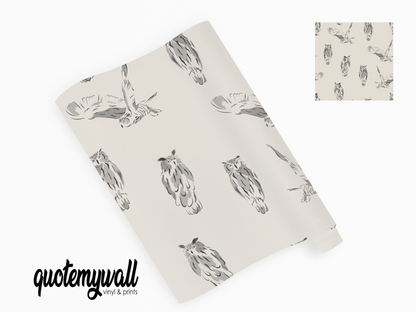 Grey Owl Print Bird Self Adhesive Vinyl
