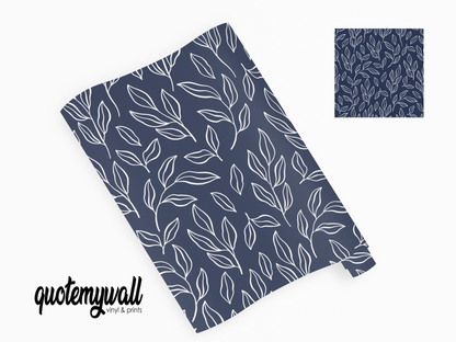 Navy White Hand Drawn Leaves Pattern Furniture Vinyl Wrap