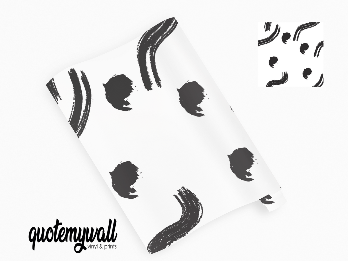 Black & White Brush Stroke Wiggles Dots Self Adhesive Vinyl