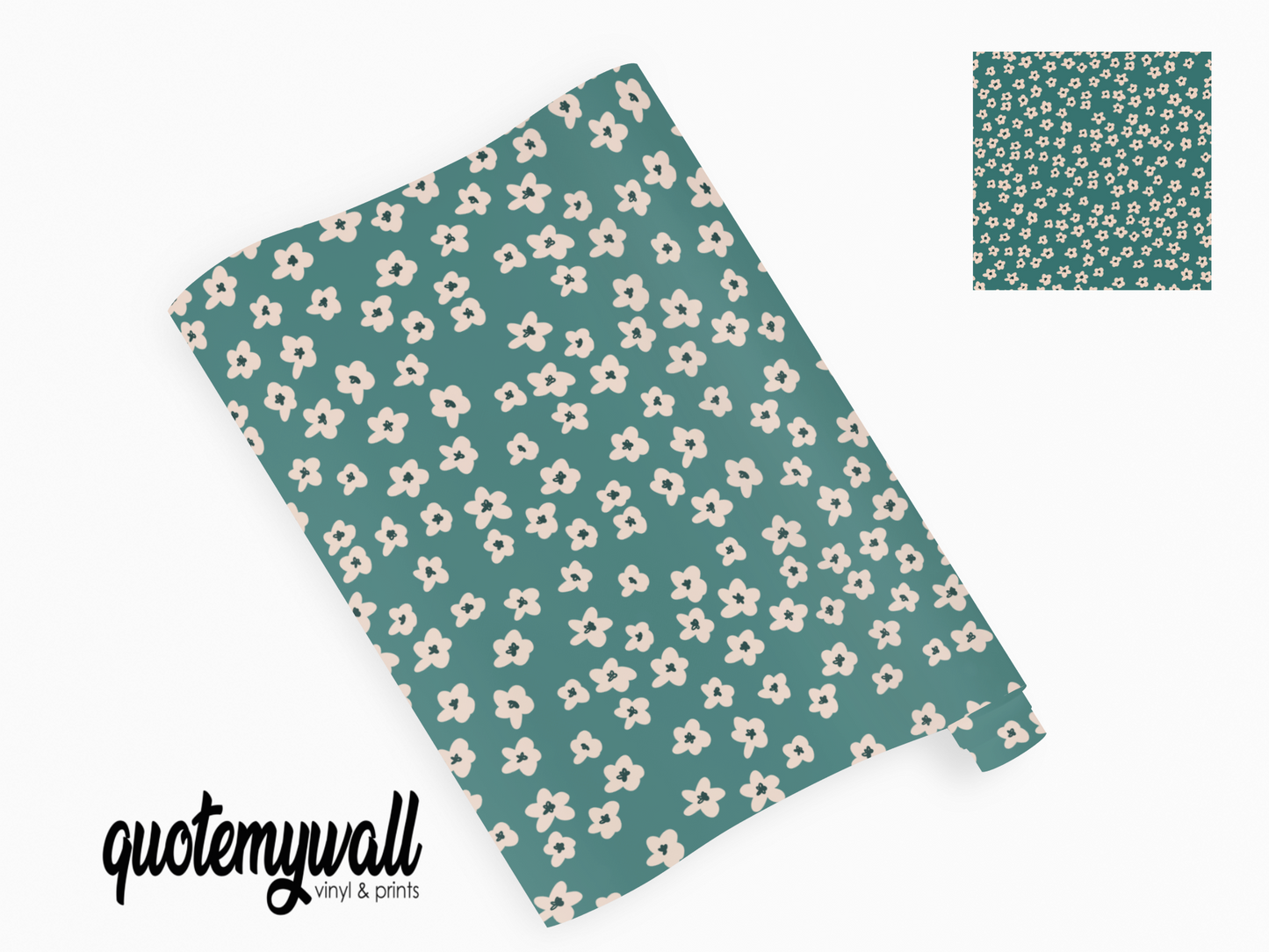 Teal Ditsy Daisies Vinyl Furniture Wrap